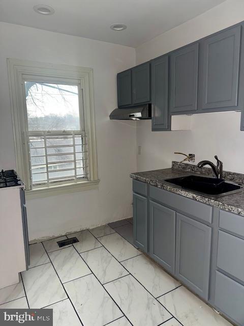 kitchen with gray cabinets and sink