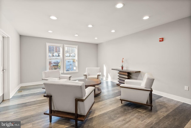 sitting room with dark hardwood / wood-style floors