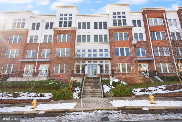 view of snow covered building