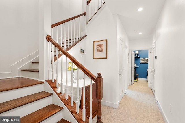 staircase with carpet flooring