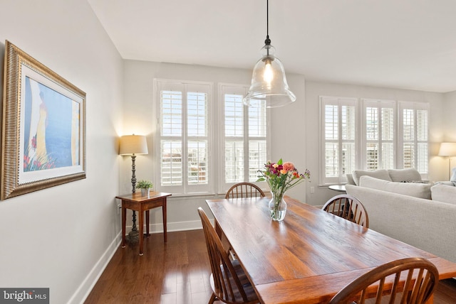 dining space featuring dark hardwood / wood-style flooring and a wealth of natural light