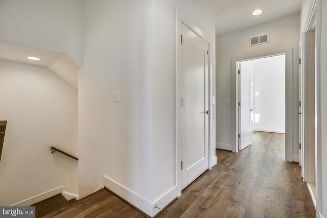 3234 Royal Fern Pl, Rockville, MD 20852 - corridor with baseboards, an upstairs landing, visible vents, and wood finished floors