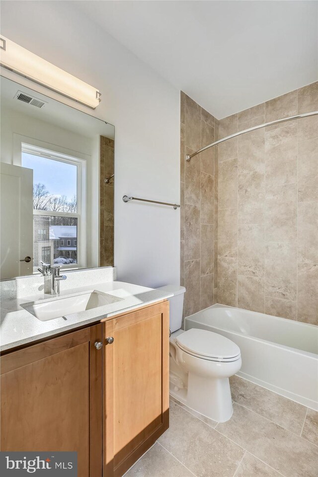 3234 Royal Fern Pl, Rockville, MD 20852 - bathroom with tile patterned flooring, vanity, toilet, visible vents, and washtub / shower combination