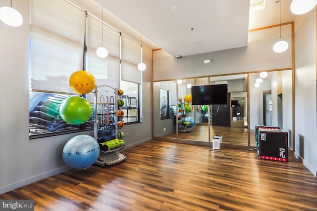 3234 Royal Fern Pl, Rockville, MD 20852 - workout area featuring baseboards and wood finished floors