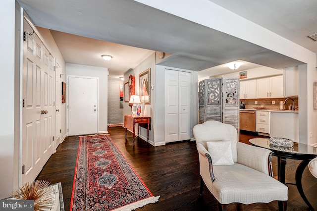 interior space featuring sink and dark hardwood / wood-style floors