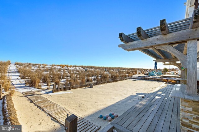 view of snow covered deck