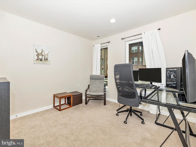 view of carpeted home office