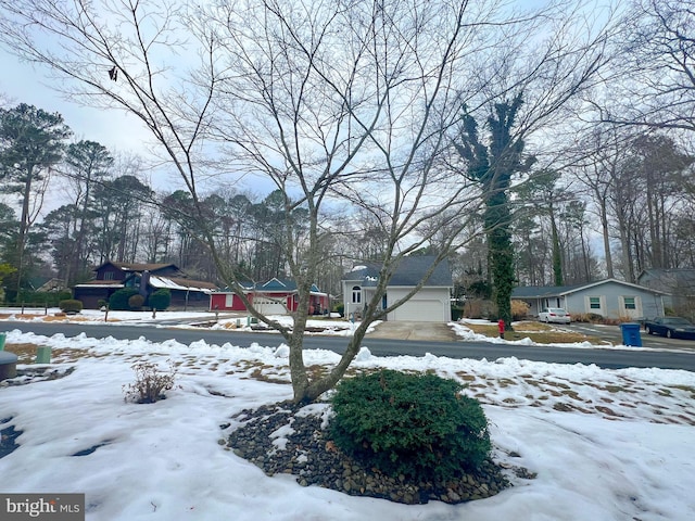 view of yard layered in snow