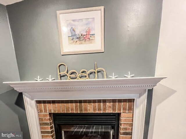 room details with a brick fireplace