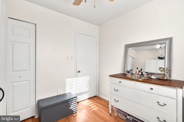 interior space featuring ceiling fan and light hardwood / wood-style floors