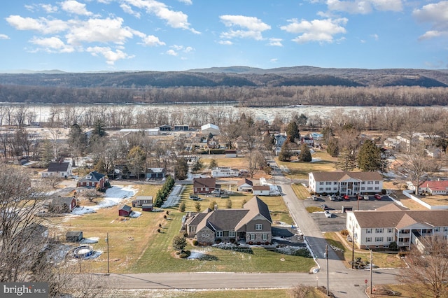 bird's eye view with a mountain view