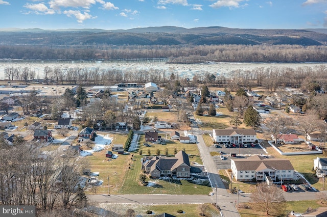 bird's eye view with a mountain view