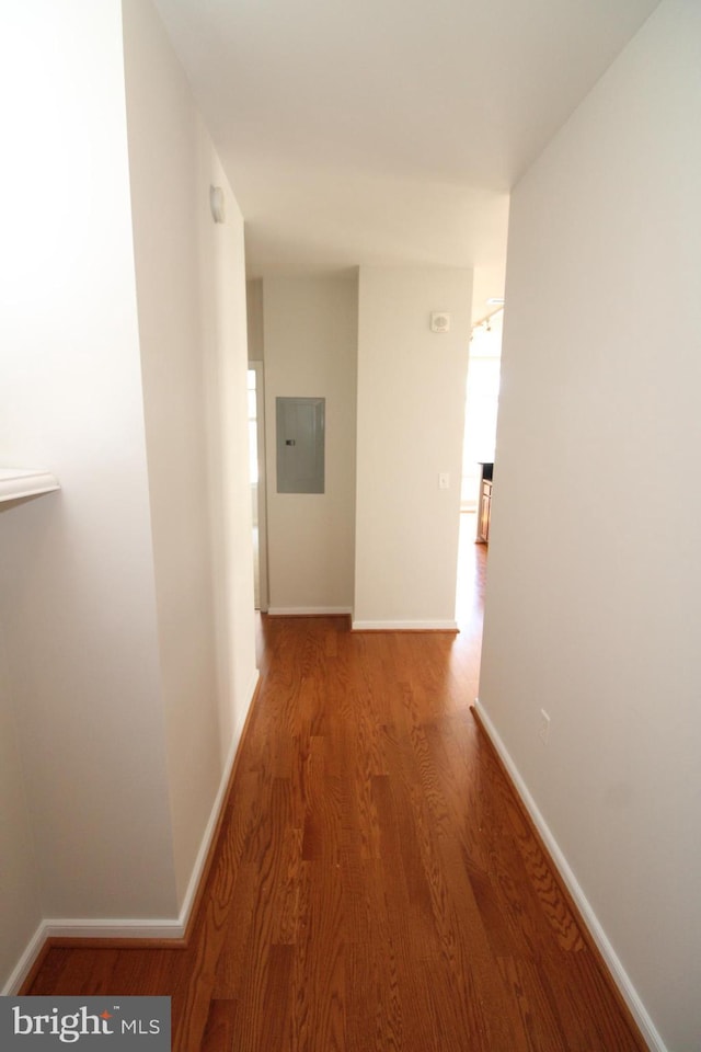 hall featuring hardwood / wood-style flooring and electric panel