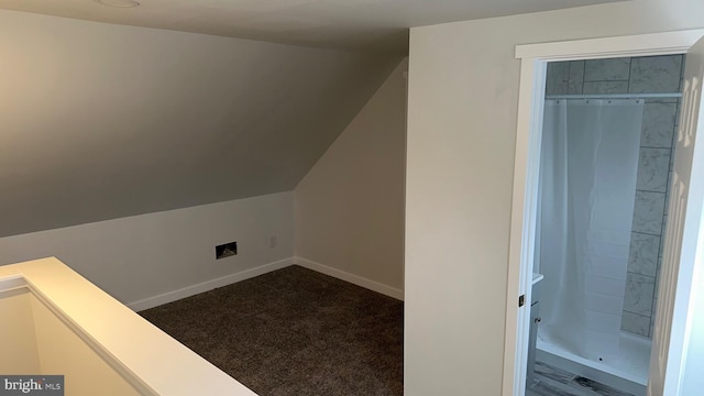 additional living space featuring vaulted ceiling and carpet