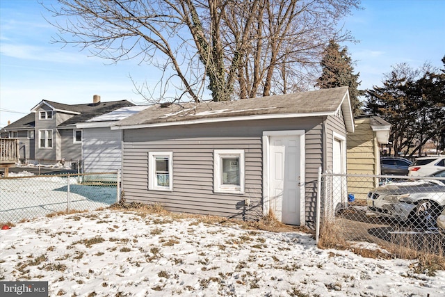 view of snow covered property