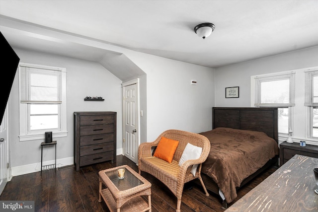 bedroom with dark hardwood / wood-style floors