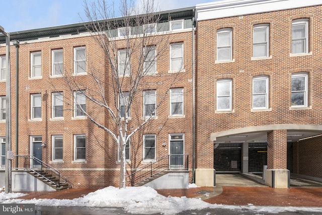 view of snow covered building