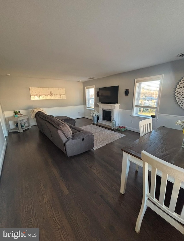 living room featuring dark hardwood / wood-style floors