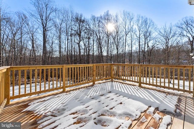 view of snow covered deck