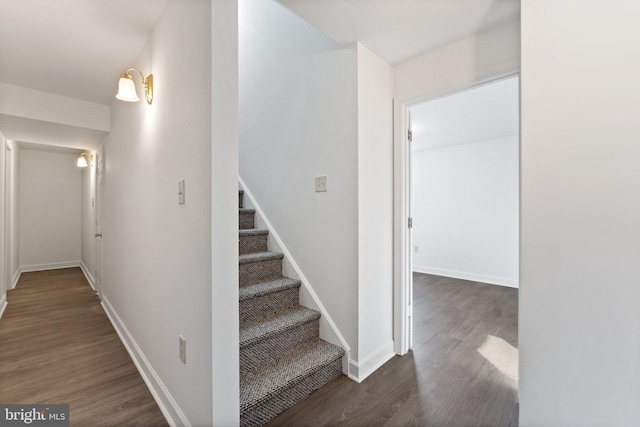 stairway featuring hardwood / wood-style floors