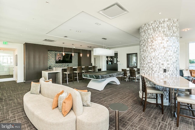 living room with indoor bar and pool table