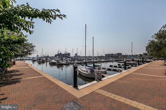 view of dock featuring a water view