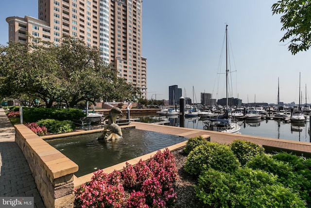 view of community featuring a water view