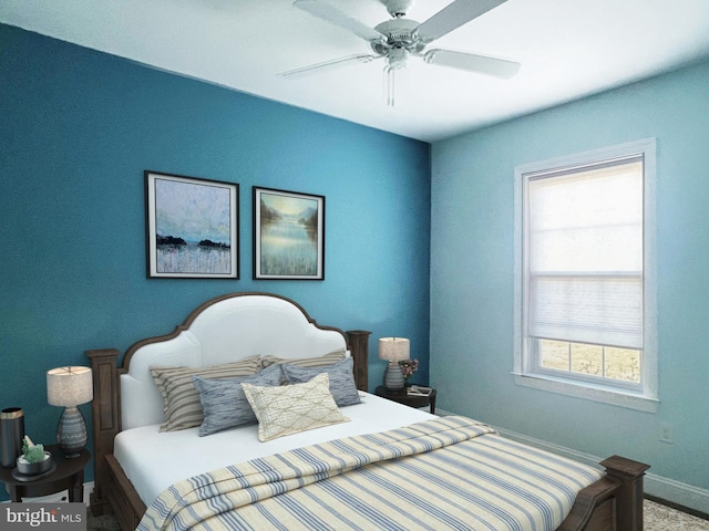 bedroom featuring ceiling fan