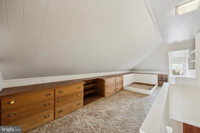 additional living space featuring lofted ceiling and light colored carpet