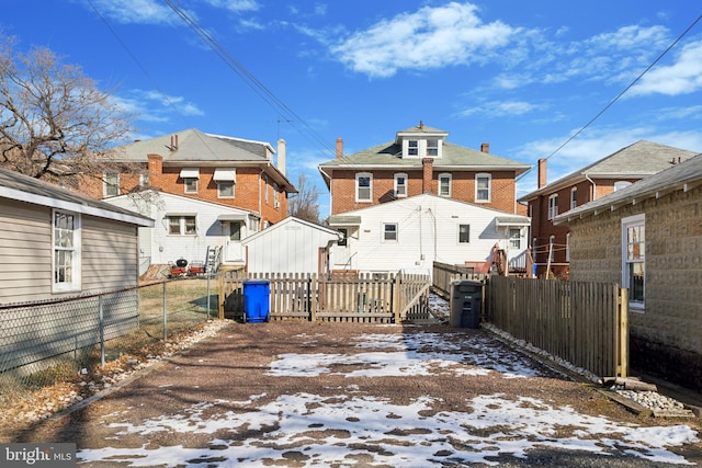 view of snow covered property