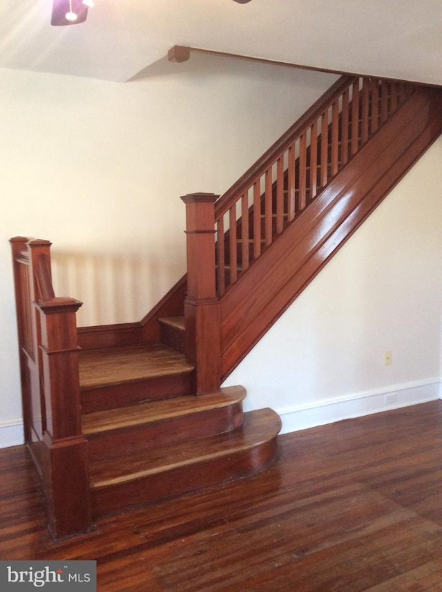 stairway with wood-type flooring