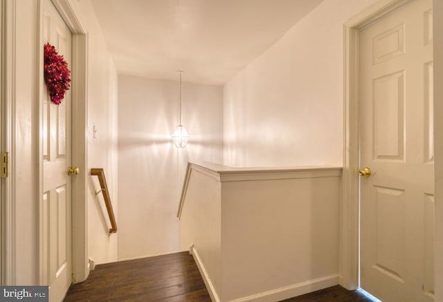 corridor featuring dark wood-type flooring