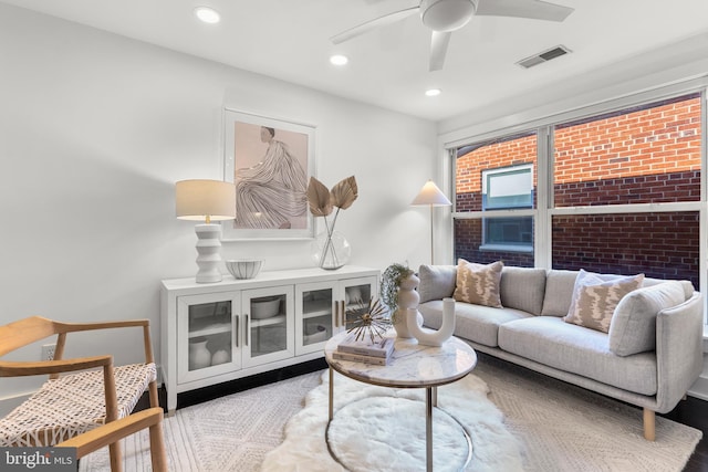 living room with ceiling fan