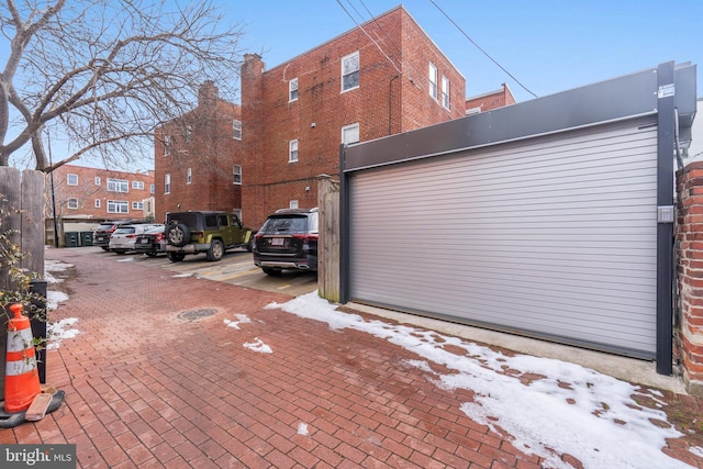 exterior space with a garage