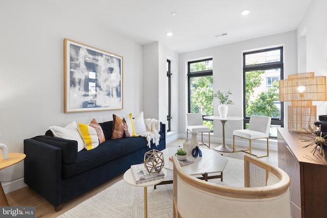 living room featuring light wood-type flooring