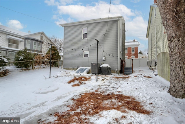 view of snow covered property