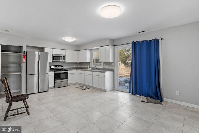 kitchen with white cabinets, appliances with stainless steel finishes, and sink