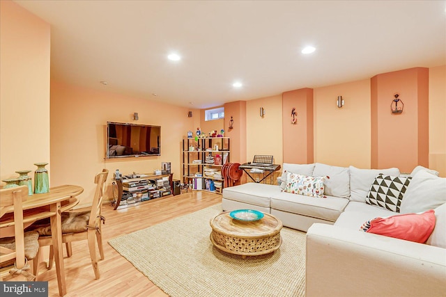 living room with wood-type flooring