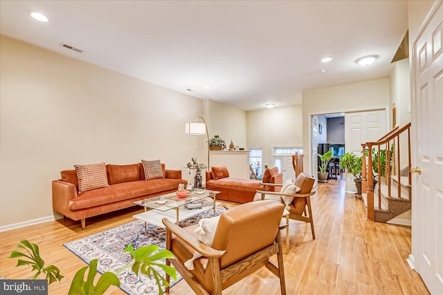 living room featuring light wood-type flooring