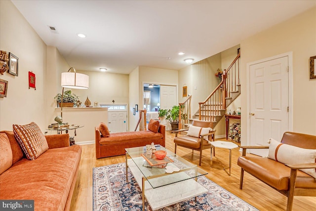 living room featuring light wood-type flooring