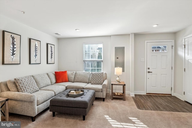 living room featuring carpet floors