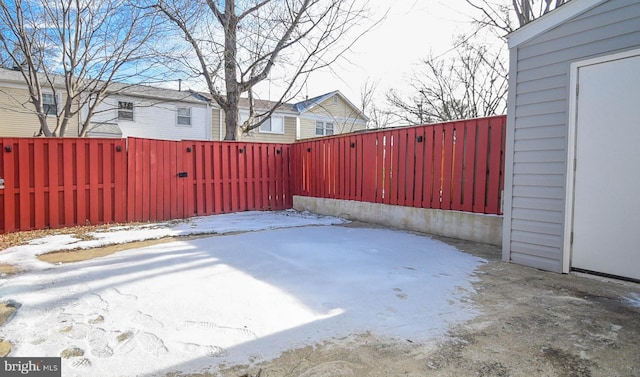 view of snow covered patio