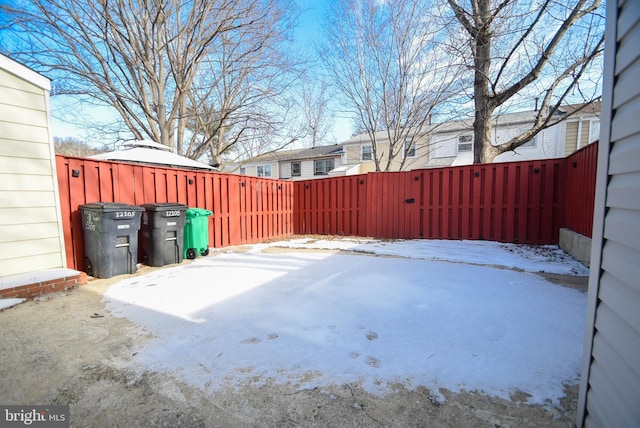 view of snow covered patio