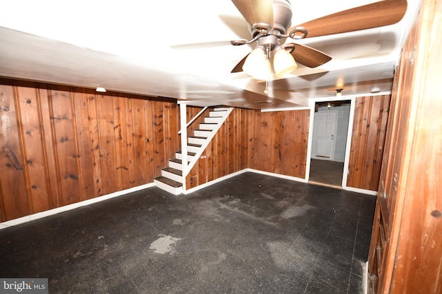 basement with wooden walls