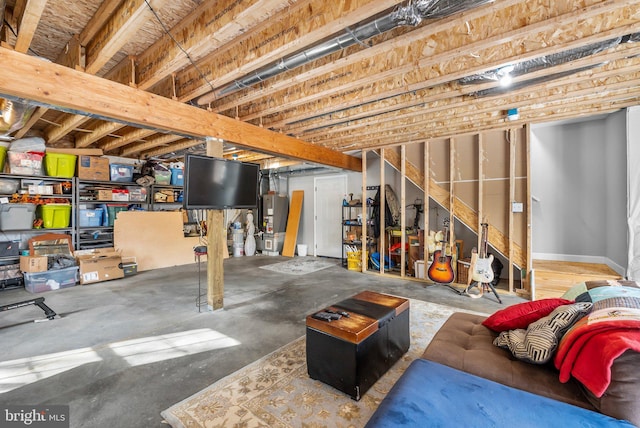 basement featuring water heater