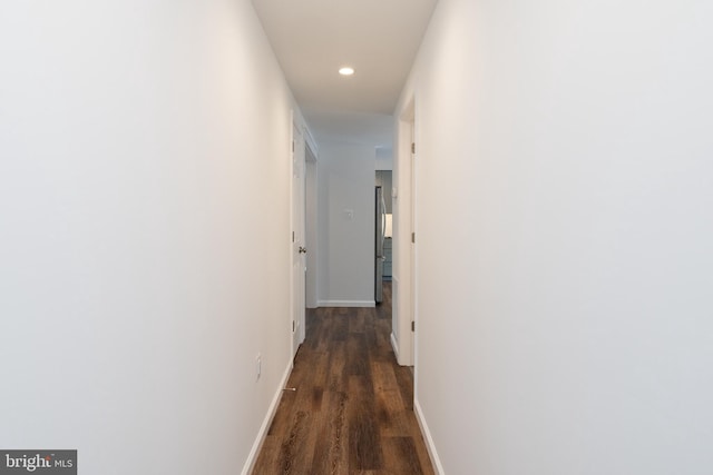 corridor with dark wood-type flooring