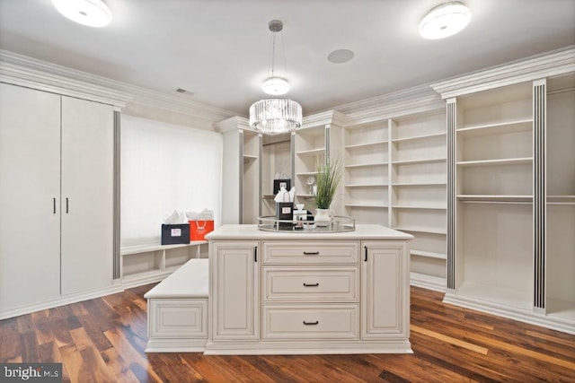 spacious closet with dark hardwood / wood-style flooring