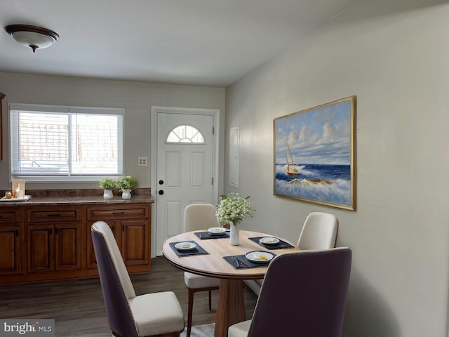 dining space featuring dark hardwood / wood-style flooring