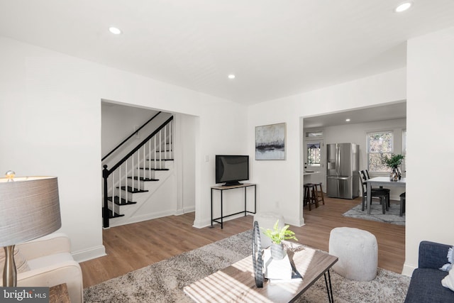 living room featuring light wood-type flooring