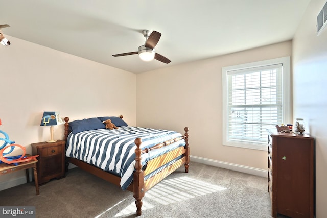 bedroom with carpet floors and ceiling fan